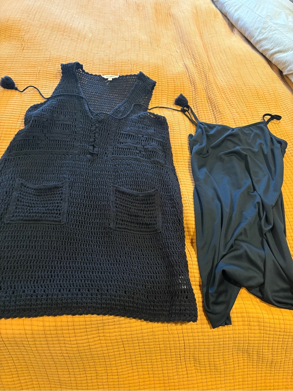 Lucky Brand Black Crochet Cover-Up with Black Slip